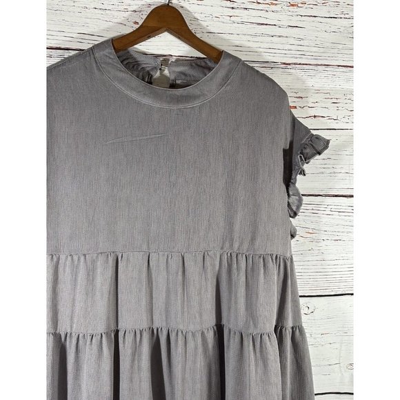 Joteisy Babydoll Dress Size Medium Gray Ruffle Short Sleeves Lined Keyhole Back - Picture 4 of 13